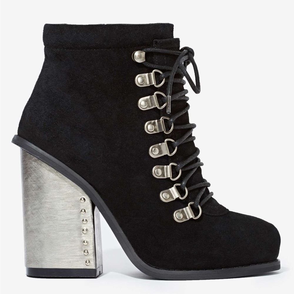 Jeffrey Campbell sz 9 used Josian Suede Boot Lace Up Booties black metal silver